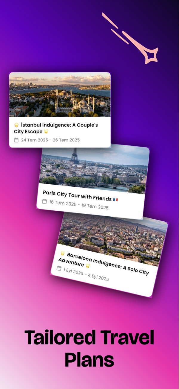 List of saved trip plans for Istanbul, Paris and Barcelona